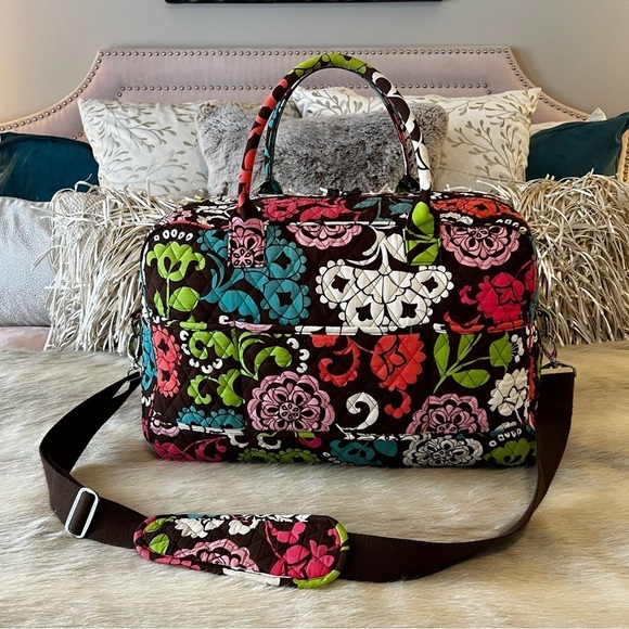 VERA BRADLEY Lola Weekender Trolly Sleeve Travel Bag Carry On Brown Orange 2012 - Picture 7 of 14